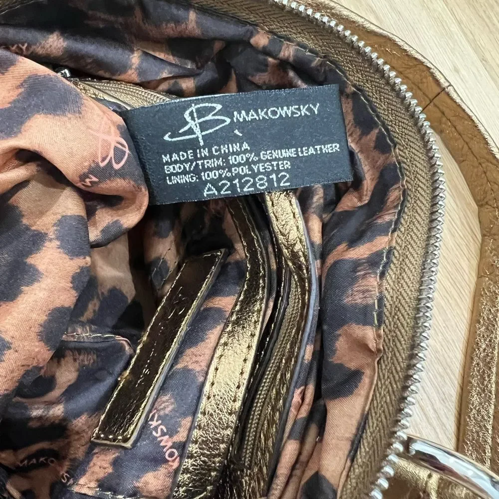 NWT B Makowski Gold Leather Hobo Bag